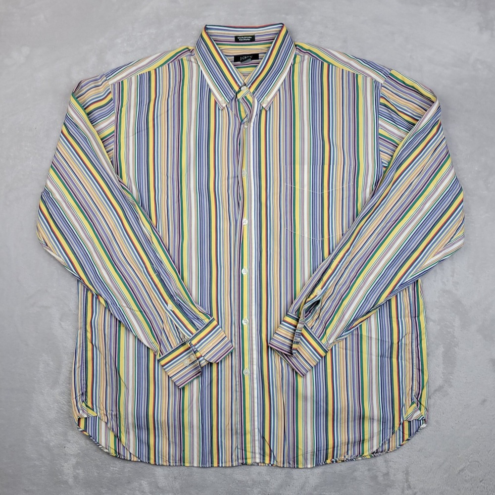J Crew Shirt Mens XL Multicolor Candy Striped Button Long Sleeve Preppy Barcode